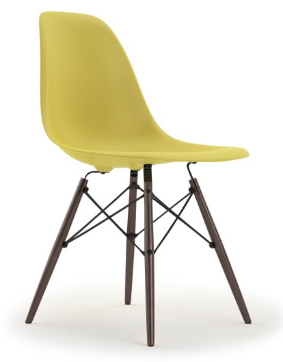 Eames Plastic Side Chair DSW, Citron, Ohne Polsterung, Ohne Polsterung, Standardhöhe - 43 cm, Ahorn dunkel