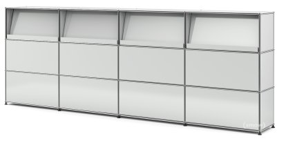 USM Haller Theke Typ 2 (mit Schrägtablaren), Lichtgrau RAL 7035, 300 cm (4 Elemente), 35 cm