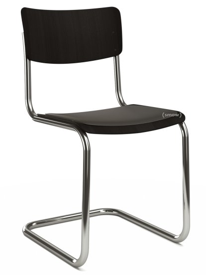 S 43 Klassik Freischwinger, Gestell verchromt, Buche gebeizt, Schwarz (TP 29), Sitzauflage schwarz, gepolstert, Kunststoffgleiter schwarz mit Filz