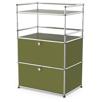 USM Haller Bar Highboard, Olivgrün RAL 6003, Mit 2 Klappen