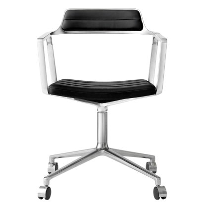 Swivel 452 Drehstuhl auf Rollen, Leder schwarz, Poliert