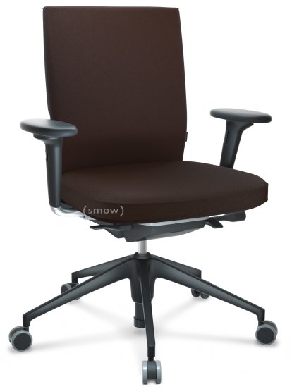 ID Soft, FlowMotion-ohne Vorwärtsneigung, ohne Sitztiefenverstellung, Mit 2D Armlehnen, 5-Stern Untergestell, Kunststoff basic dark, Basic dark, Sitz und Rücken Plano, Braun, Hart für Teppichboden