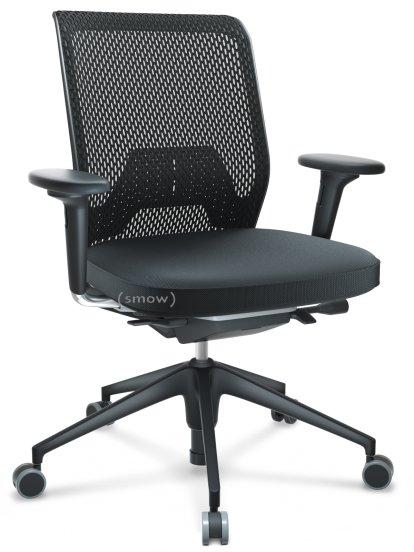 ID Mesh, FlowMotion-mit Vorwärtsneigung, mit Sitztiefenverstellung, Mit 2D Armlehnen, 5-Stern Untergestell, Kunststoff basic dark, Basic dark, Sitz Silk Mesh, Rücken Diamond Mesh, Nero, Hart für Teppichboden