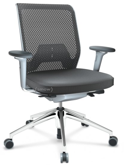 ID Mesh, FlowMotion-mit Vorwärtsneigung, mit Sitztiefenverstellung, Mit 3D-Armlehnen, 5-Stern Untergestell, Aluminium poliert, Soft grey, Sitz Silk Mesh, Rücken Diamond Mesh, Asphalt, Weich für harte Böden