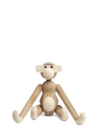 Affe Holzfigur, Klein (H 19 cm), Eiche/Ahorn natur