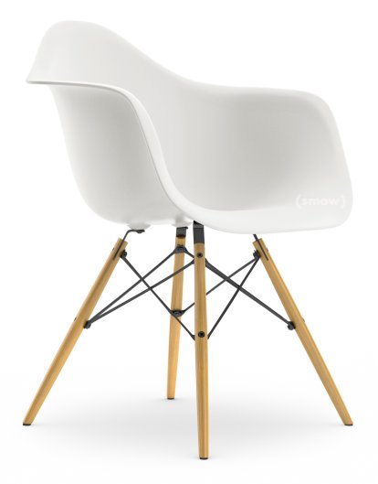 Eames Plastic Armchair DAW, Weiß non-RE, Ohne Polsterung, Ohne Polsterung, Standardhöhe - 43 cm, Esche honigfarben