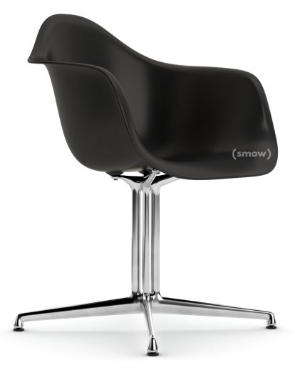 Eames Plastic Armchair DAL, Tiefschwarz, Ohne Polsterung, Ohne Polsterung, Aluminium poliert, Neue Sitzhöhe (43,0 cm)