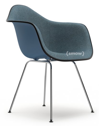 Eames Plastic Armchair DAX, Meerblau, Mit Vollpolsterung, Eisblau / moorbraun, Standardhöhe - 43 cm, Verchromt