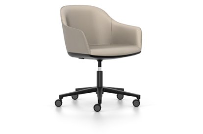 Softshell Armchair auf Fünfsternfuß, Aluminium pulverbeschichtet basic dark, Leder (Standard), Sand, Weich für harte Böden