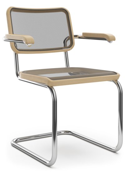 S 64 N Pure Materials Freischwinger, Eiche geölt, Verchromt, Kunststoffgleiter schwarz mit Filz