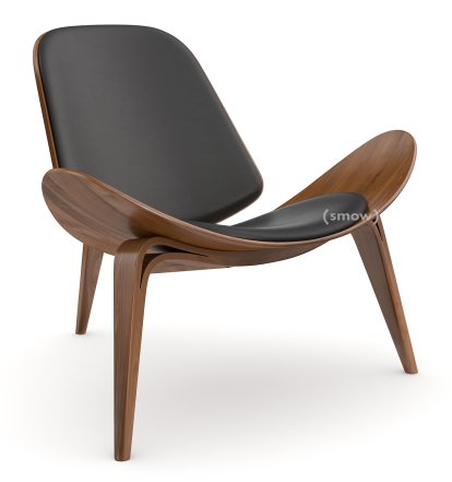 CH07 Shell Stuhl, Nussbaum klar lackiert, Leder anthrazit