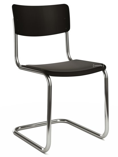S 43 Klassik Freischwinger, Gestell verchromt, Buche decklackiert, Tiefschwarz (RAL 9005), Sitzauflage schwarz, gepolstert, Kunststoffgleiter schwarz mit Filz
