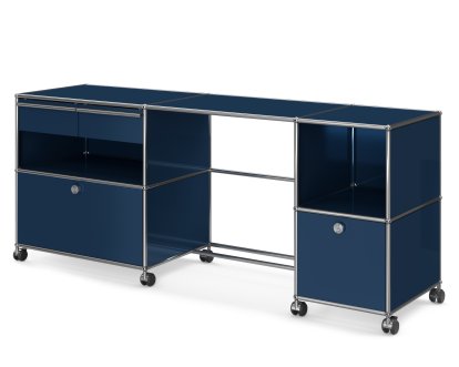 USM Haller Schreibtisch Typ 3, Stahlblau RAL 5011, Weich für harte Böden