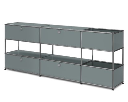 USM Haller Kinder Sideboard L mit Aufbewahrungsboxen, Einfarbig, Mittelgrau RAL 7005, Mit Klappen