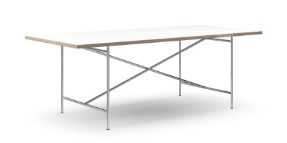 Eiermann 2 Esstisch, Melamin weiß mit Eichekante, 200 x 90 cm, chrom