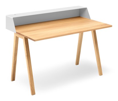 PS04 / PS05 Sekretär, B 120 x T 75 cm (PS05), Reinweiß (RAL 9010), Eiche geölt, Ohne Elektrobox
