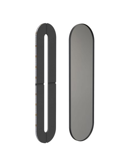 Unu Spiegel mit LED Beleuchtung oval (Set), H 140 x B 40 cm, Schwarz matt