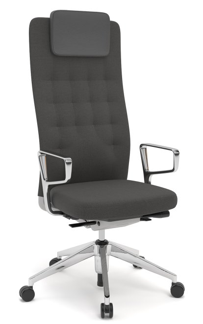 ID Trim L, FlowMotion ohne Sitztiefenverstellung, Mit Ringarmlehnen Aluminium poliert, Soft grey, Stoff Plano dunkelgrau, Weich für harte Böden