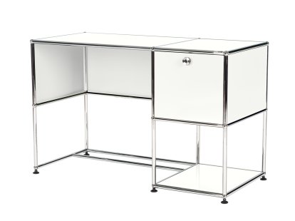 USM Haller Home Office Schreibtisch, Reinweiß RAL 9010, Mit Kabeldurchlass, unten links