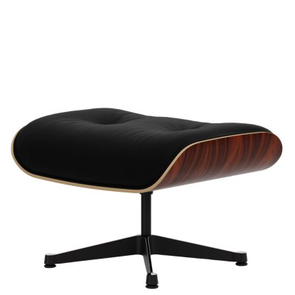 Eames Lounge Chair Ottoman, Santos Palisander, Leder Premium F nero, Aluminium poliert, Seiten schwarz