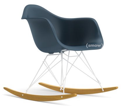 Eames Plastic Armchair RAR, Meerblau, Beschichtet weiß, Ahorn gelblich