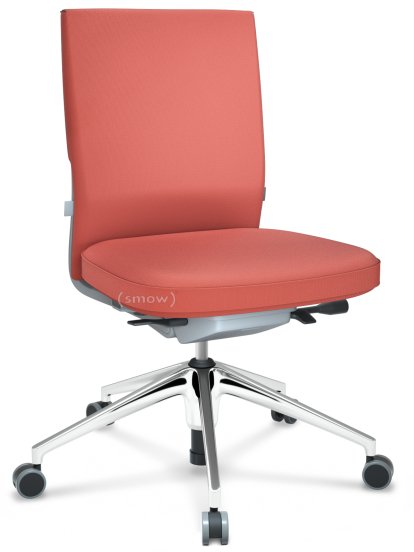 ID Soft, FlowMotion-mit Vorwärtsneigung, mit Sitztiefenverstellung, Ohne Armlehnen, 5-Stern Untergestell, Aluminium poliert, Soft grey, Sitz und Rücken Silk Mesh, Backstein, Hart für Teppichboden