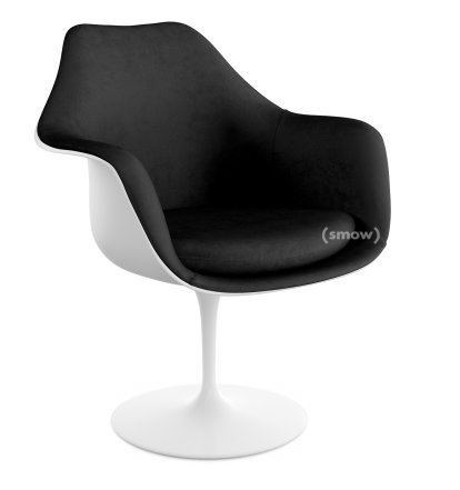 Saarinen Tulip Armlehnstuhl, nicht drehbar, gepolsterte Innenschale und Sitzkissen, weiß, Black (Eva 138)