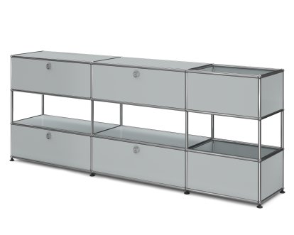 USM Haller Kinder Sideboard L mit Aufbewahrungsboxen, Einfarbig, USM mattsilber, Mit Klappen