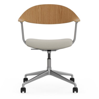 Mynt Bürodrehstuhl Viersternfuß, Eiche natur, Naturholz Schutzlack, Mit Sitzpolster, Plano pergament/cremeweiß, Aluminium gestrahlt, Hart für Teppichboden