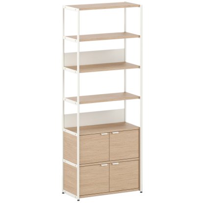 Unit Regal Holz, 215 cm , 2 x Doppeltür, Eiche / Creme weiß
