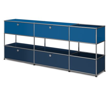 USM Haller Kinder Sideboard L mit Aufbewahrungsboxen, Zweifarbig, Enzianblau RAL 5010 - Stahlblau RAL 5011, Mit Klappen