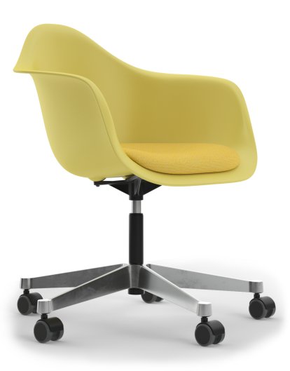 Eames Plastic Armchair PACC, Citron, Mit Sitzpolster, Yellow / elfenbein