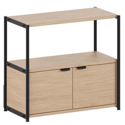 Unit Highboard Holz, 1 x Doppeltür, Eiche / Graphitschwarz