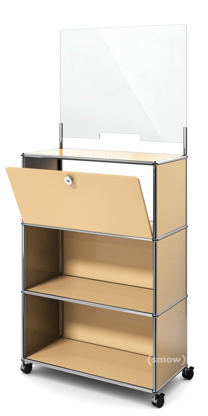 USM Haller Counter M mit Security Screen und Übergabefach, USM beige, Mit Rollen
